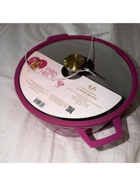 New Paris Hilton 4.6 Quart Casserole With Lid In Hot Pink.